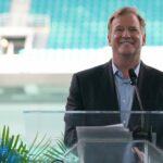 Oct 2, 2021; Miami Gardens, FL, USA; NFL commissioner Roger Goddell speaks during the Don Shula Celebration of Life at Hard Rock Stadium.